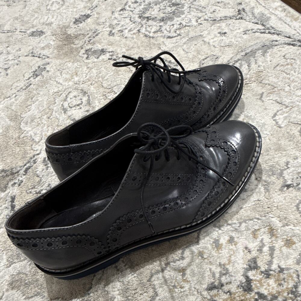 AGL Attilio Giusti Leombruni Gray Leather Wingtip Oxford Shoes EU 37.5